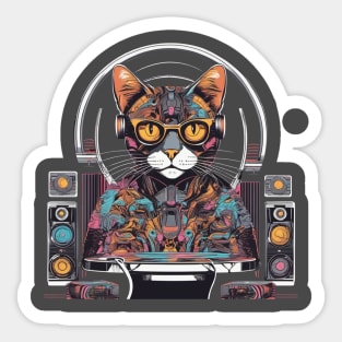 House cat music dj colourful Sticker